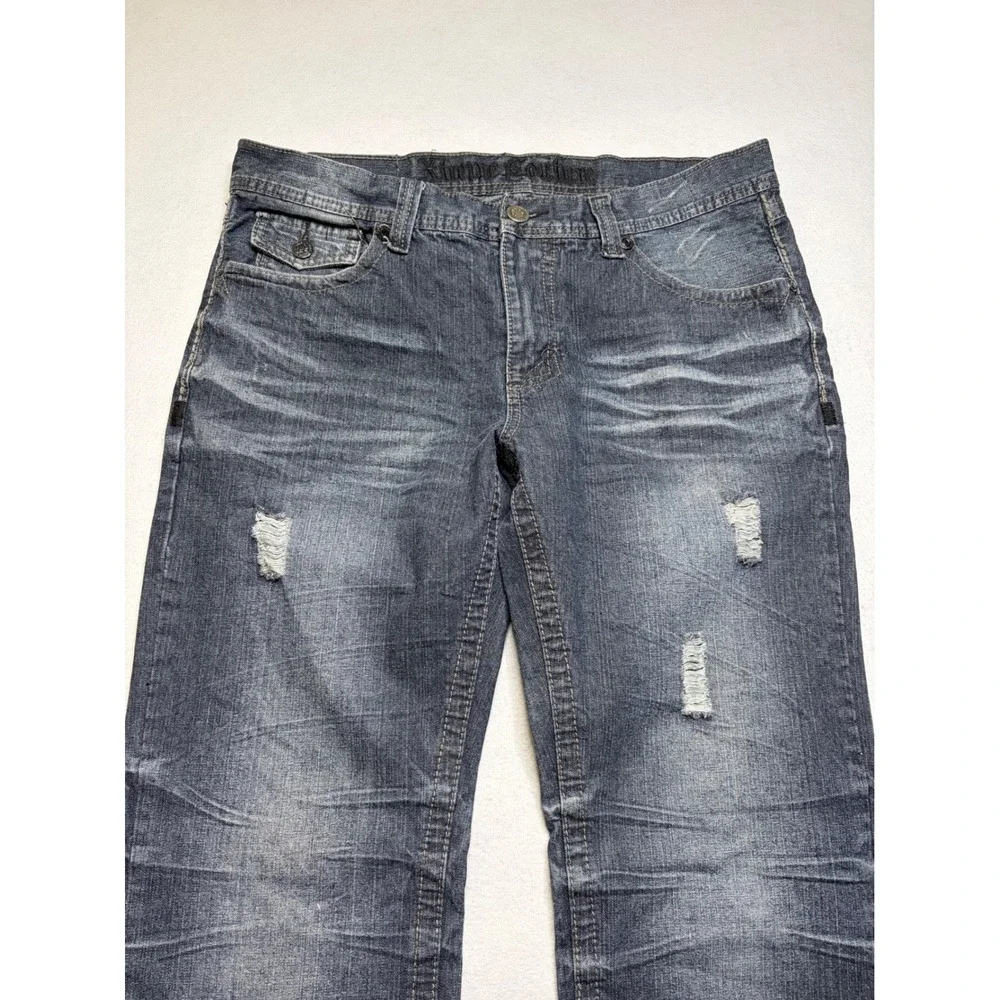 Xtreme Couture Jeans Mens 34x32 Blue Distressed Y2K‎ Embroidered Relaxed Fit
